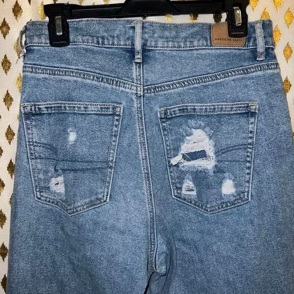 American Eagle jeans super distressed baggy pants straight boyfriend size 8 - Picture 4 of 5
